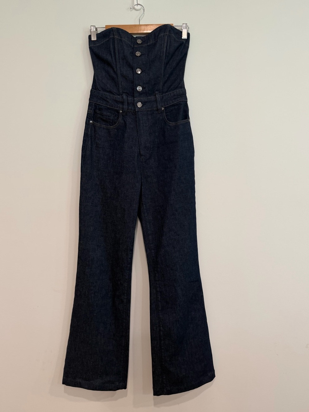 PAIGE Sansa Dark Wash Denim Strapless Jumpsuit Size 0 NWOT
